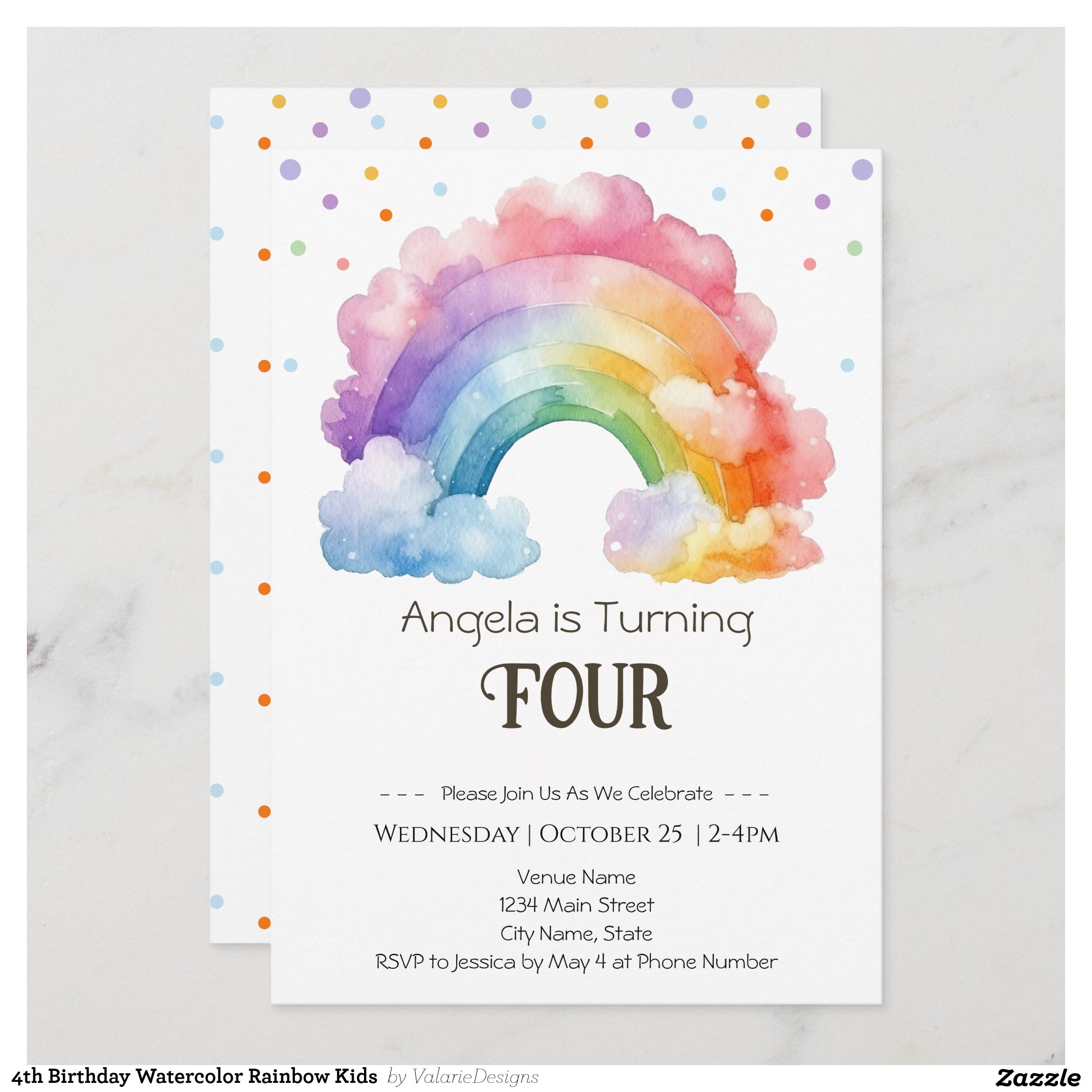 4th Birthday Watercolor Rainbow Kids Invitation