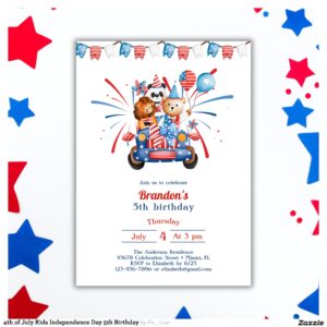 4th of July Kids Independence Day 5th Birthday Invitation