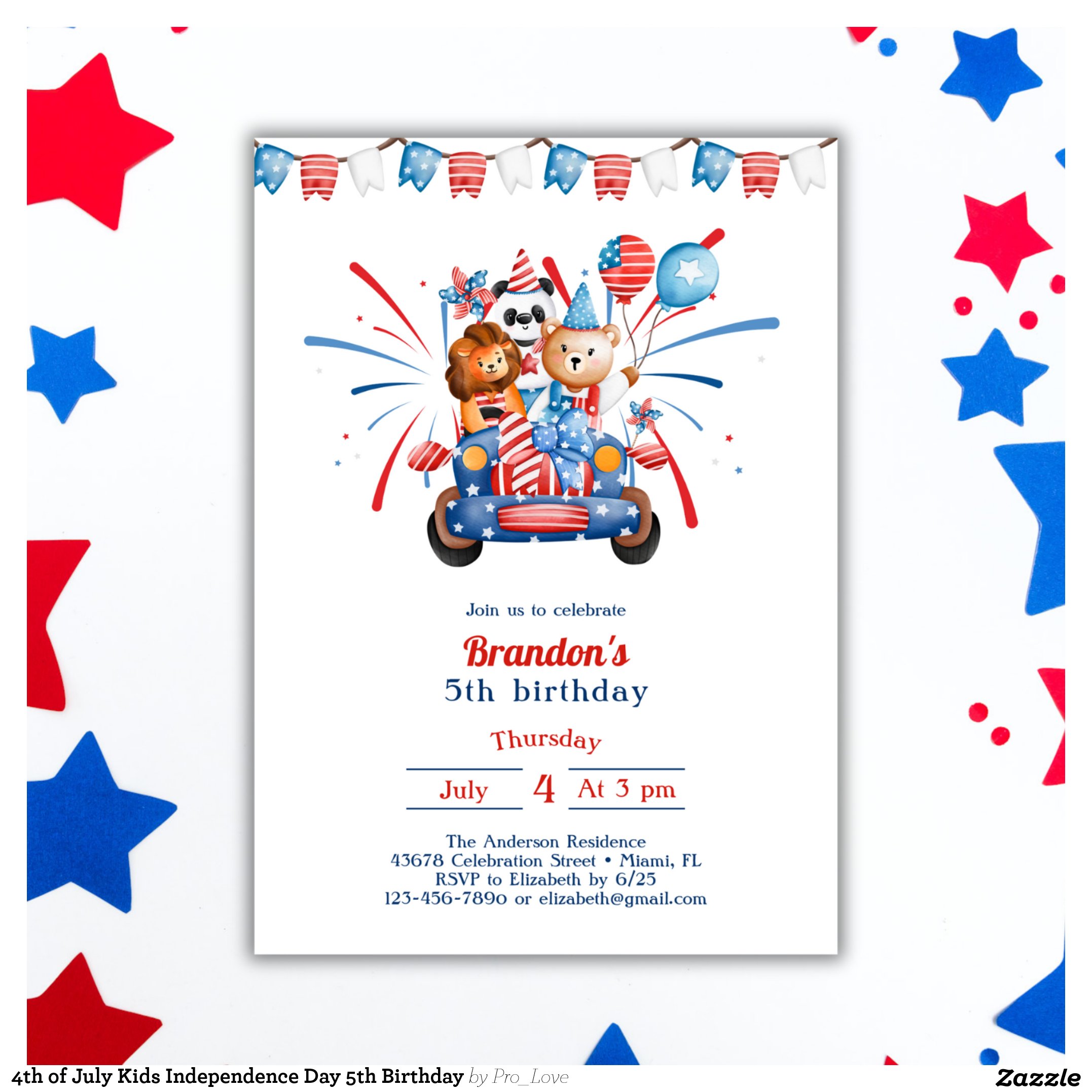 4th of July Kids Independence Day 5th Birthday Invitation