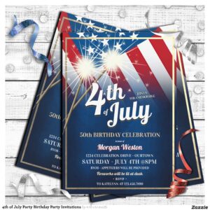 4th of July Party Birthday Party Invitations