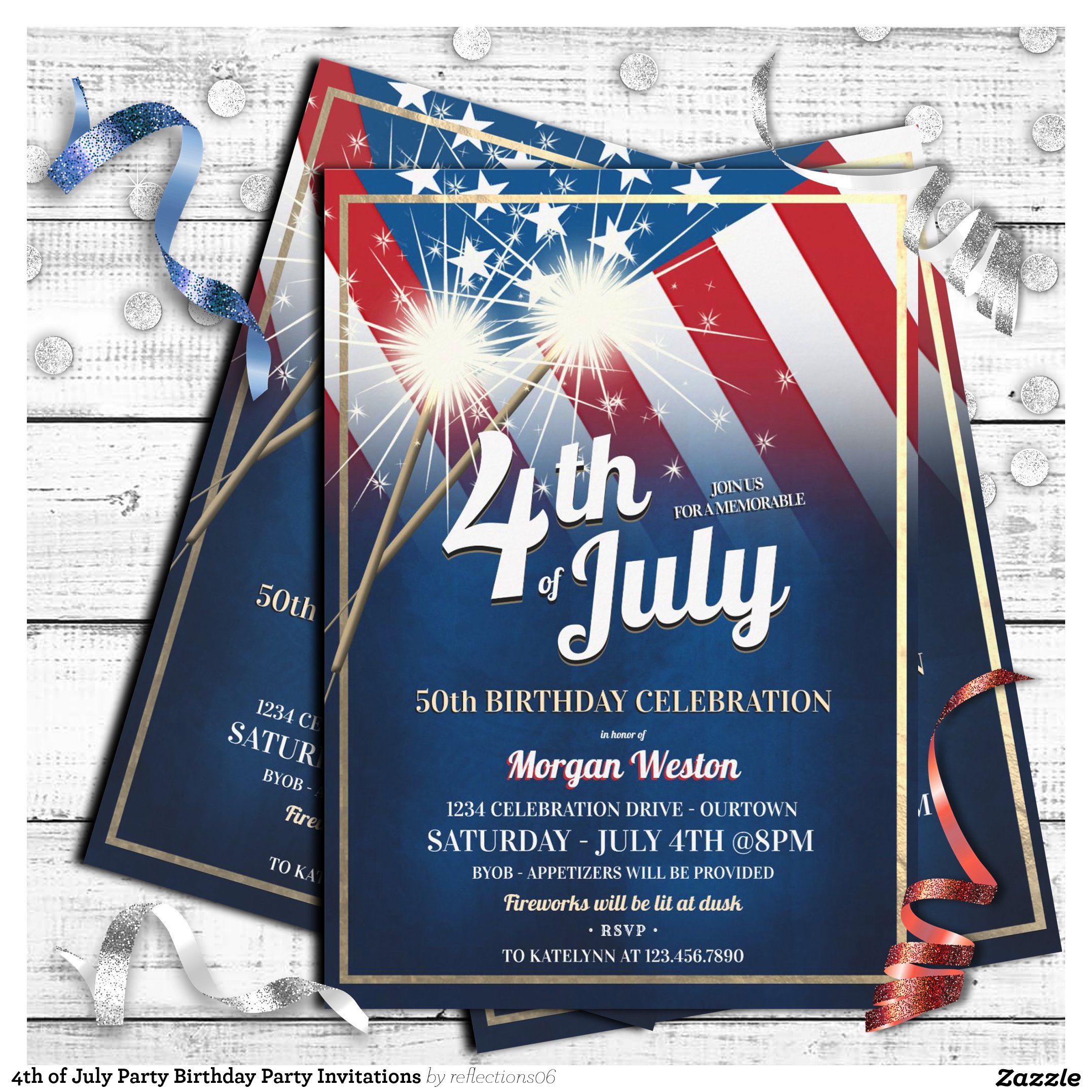 4th of July Party Birthday Party Invitations