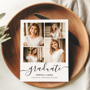 5 Photo Graduation Collage Script Modern Elegant Invitation