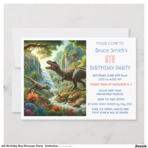 5th Birthday Boy Dinosaur Party Invitation