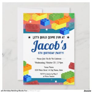 5th Birthday Building Blocks Fun Invitation