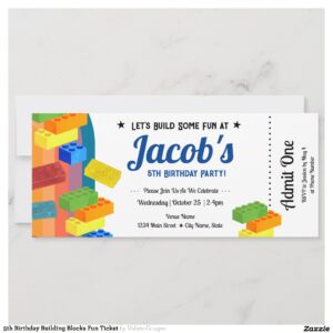 5th Birthday Building Blocks Fun Ticket Invitation