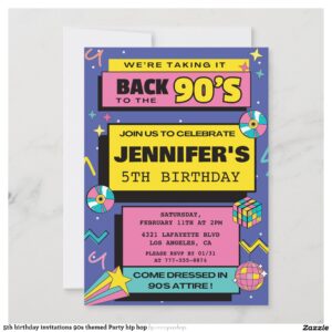 5th birthday invitations 90s themed Party hip hop