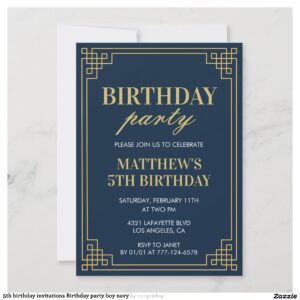 5th birthday invitations Birthday party boy navy
