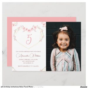 5th birthday invitations Boho Floral Photo
