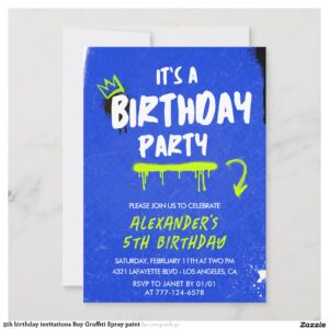 5th birthday invitations Boy Graffiti Spray paint