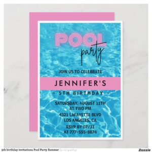 5th birthday invitations Pool Party Summer
