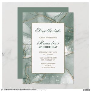 5th birthday invitations Save the date Green