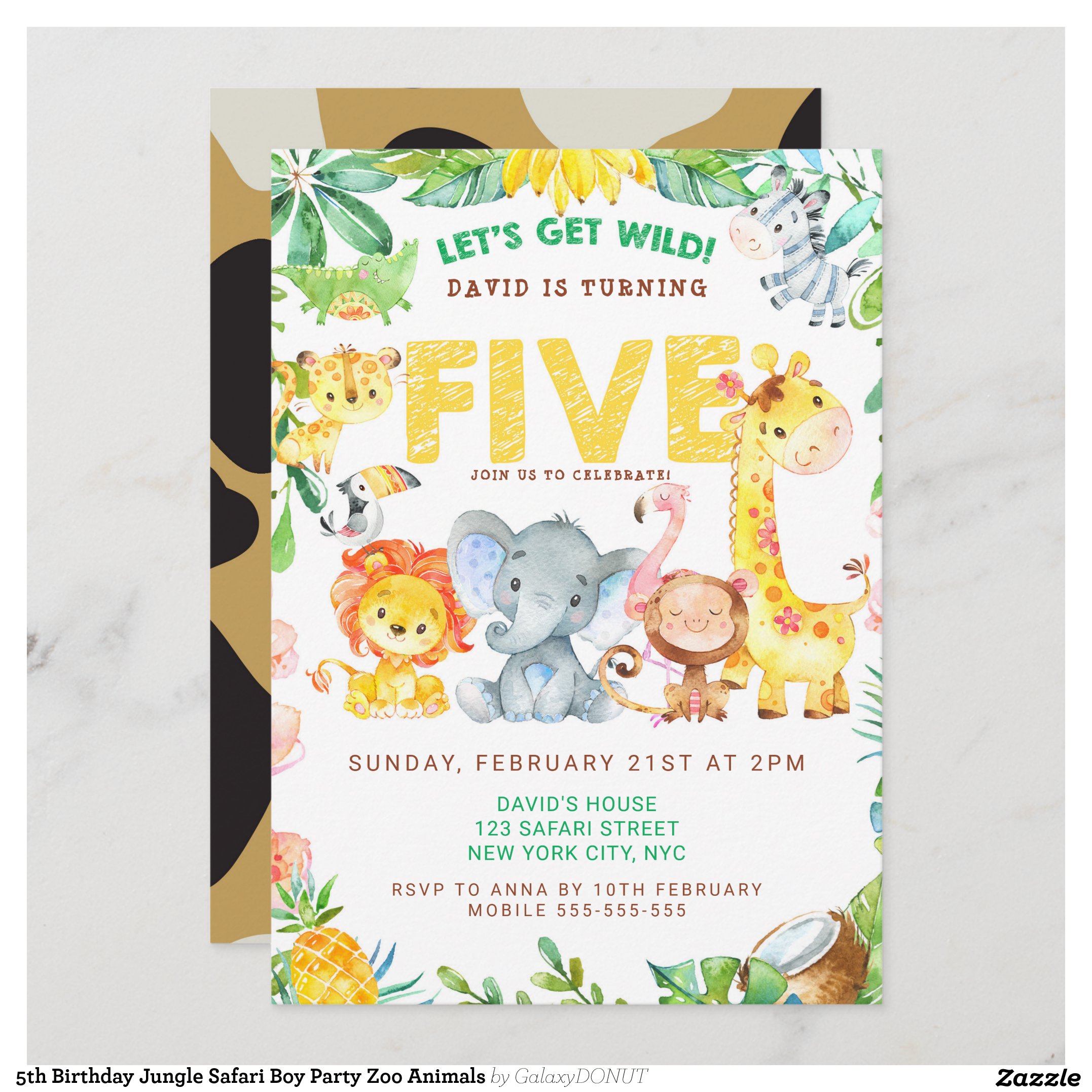 5th Birthday Jungle Safari Boy Party Zoo Animals Invitation