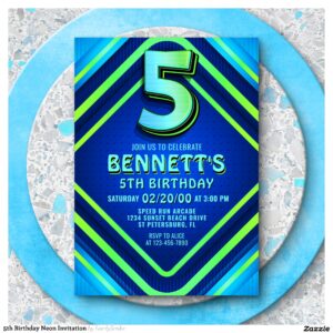 5th Birthday Neon Invitation