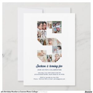 5th Birthday Number 5 Custom Photo Collage Invitation