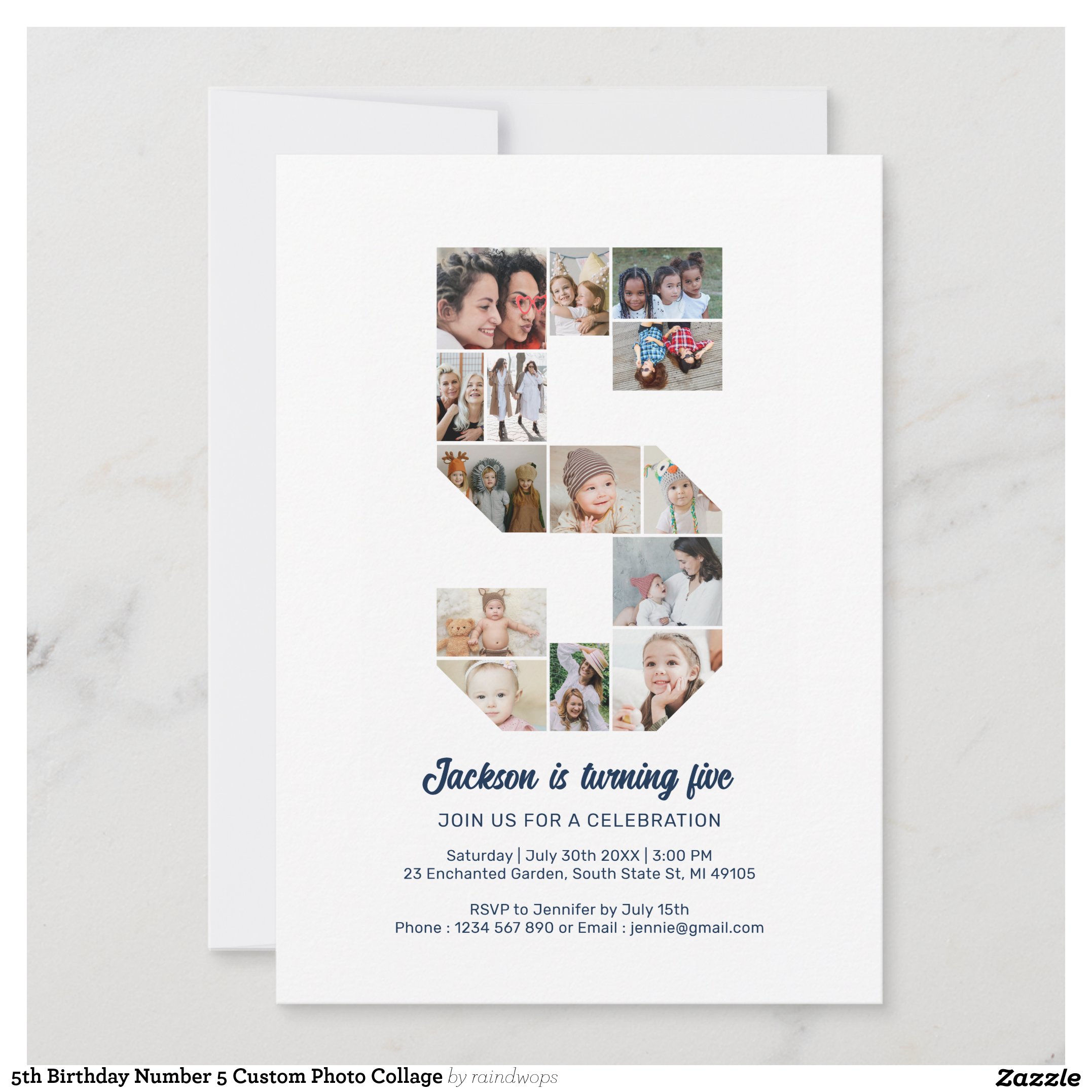 5th Birthday Number 5 Custom Photo Collage Invitation