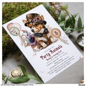 5th Birthday Puppy Dog Pet Adoption Party Invitation