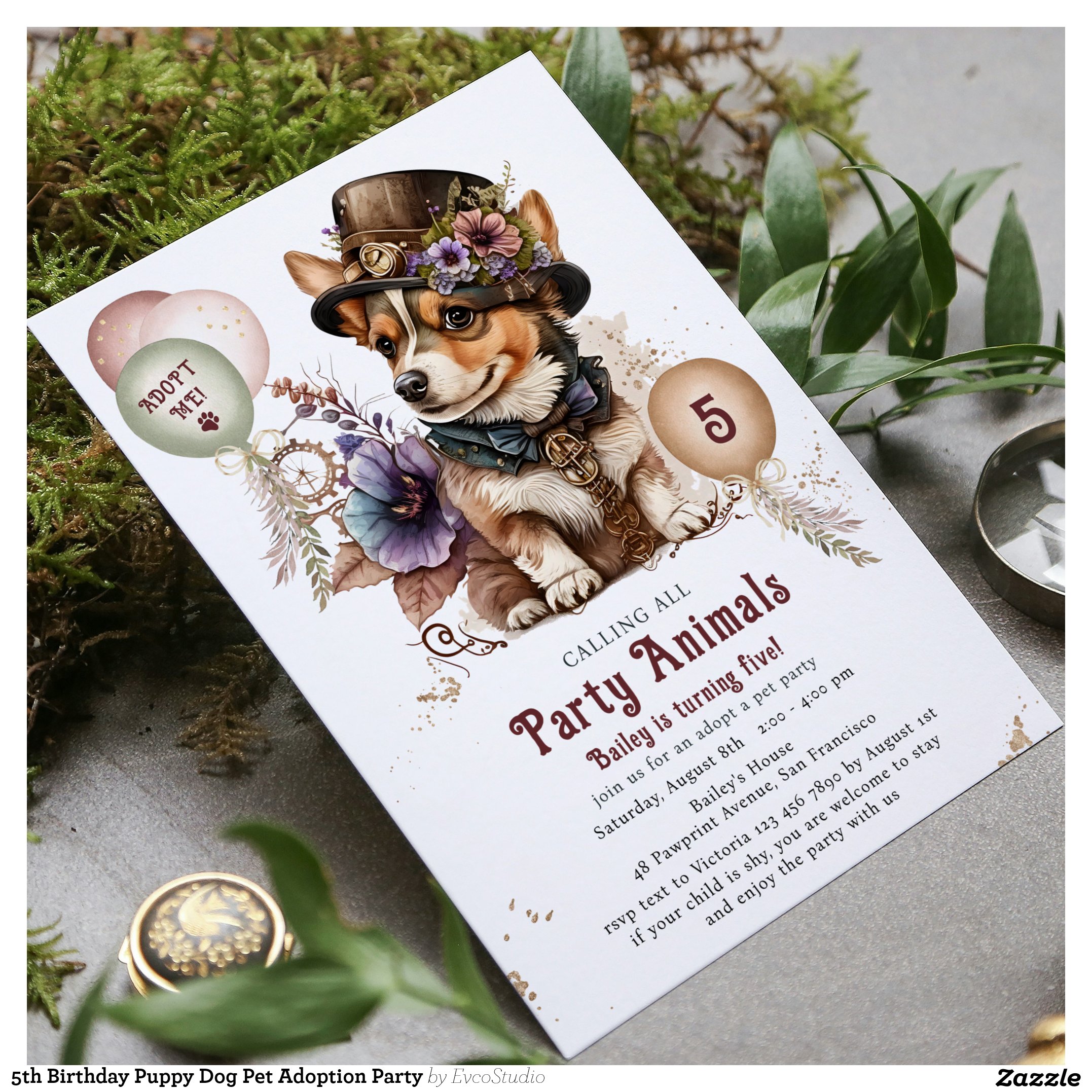 5th Birthday Puppy Dog Pet Adoption Party Invitation