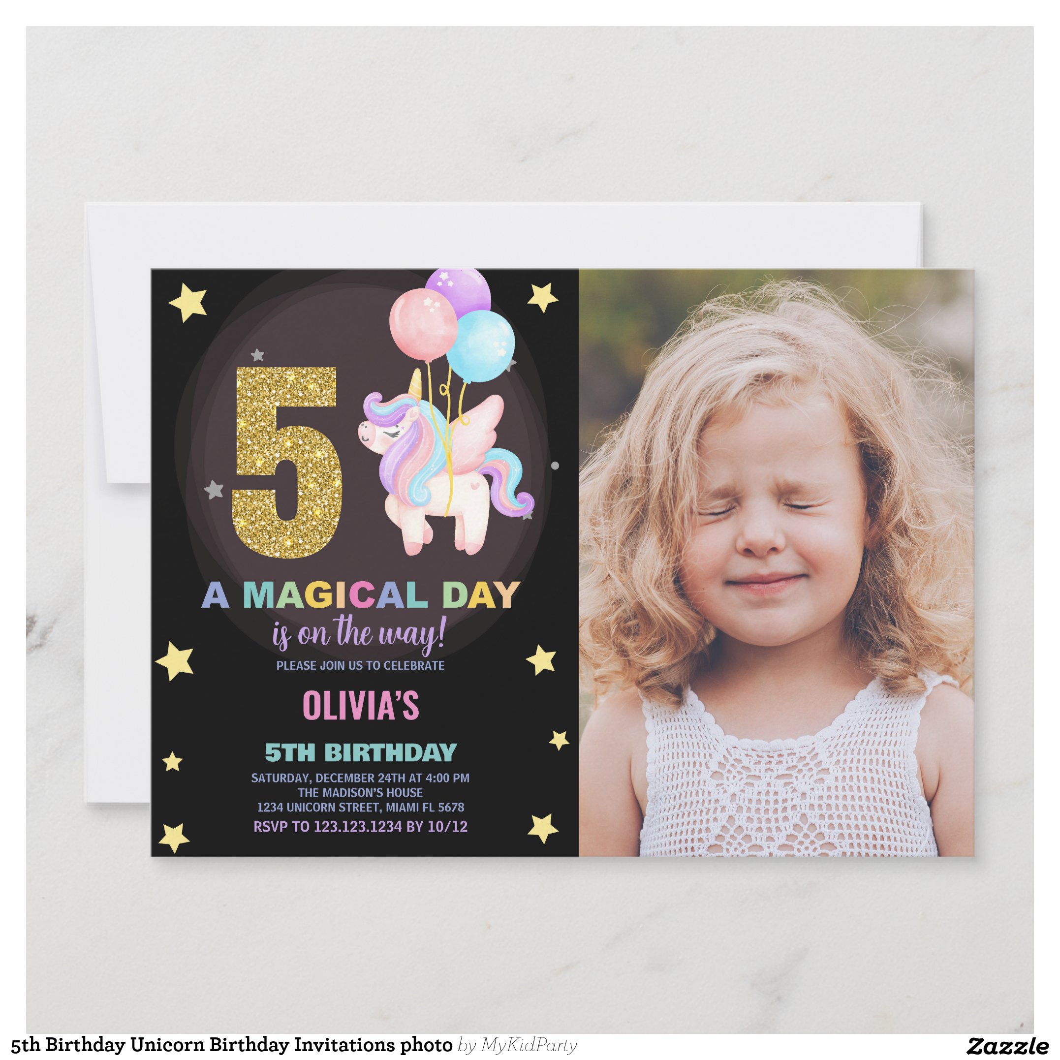 5th Birthday Unicorn Birthday Invitations photo