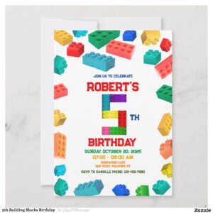 5th Building Blocks Birthday Invitation