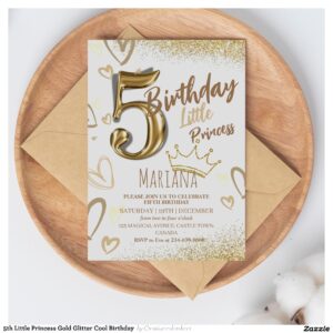 5th Little Princess Gold Glitter Cool Birthday Invitation