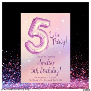 5th Rainbow Balloon Birthday Party Invitation
