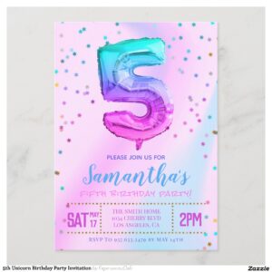 5th Unicorn Birthday Party Invitation