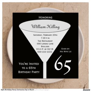 65th Birthday Party Invitation 65 in Black