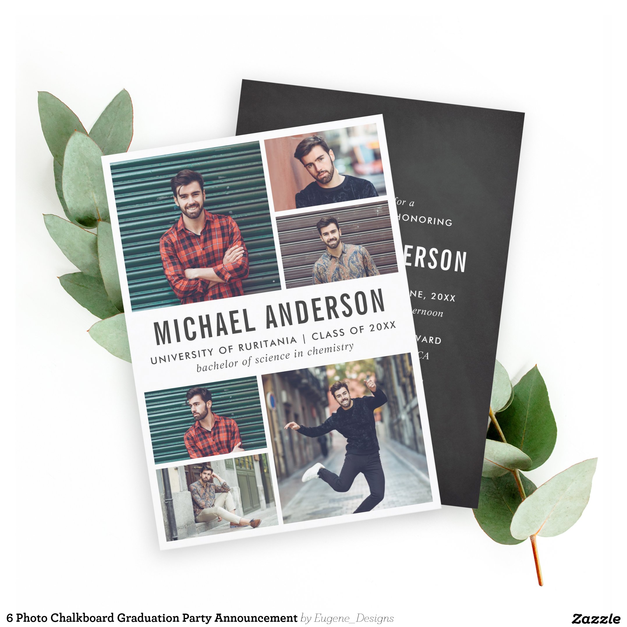 6 Photo Chalkboard Graduation Party Announcement