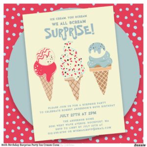 80th Birthday Surprise Party Ice Cream Cone Invitation