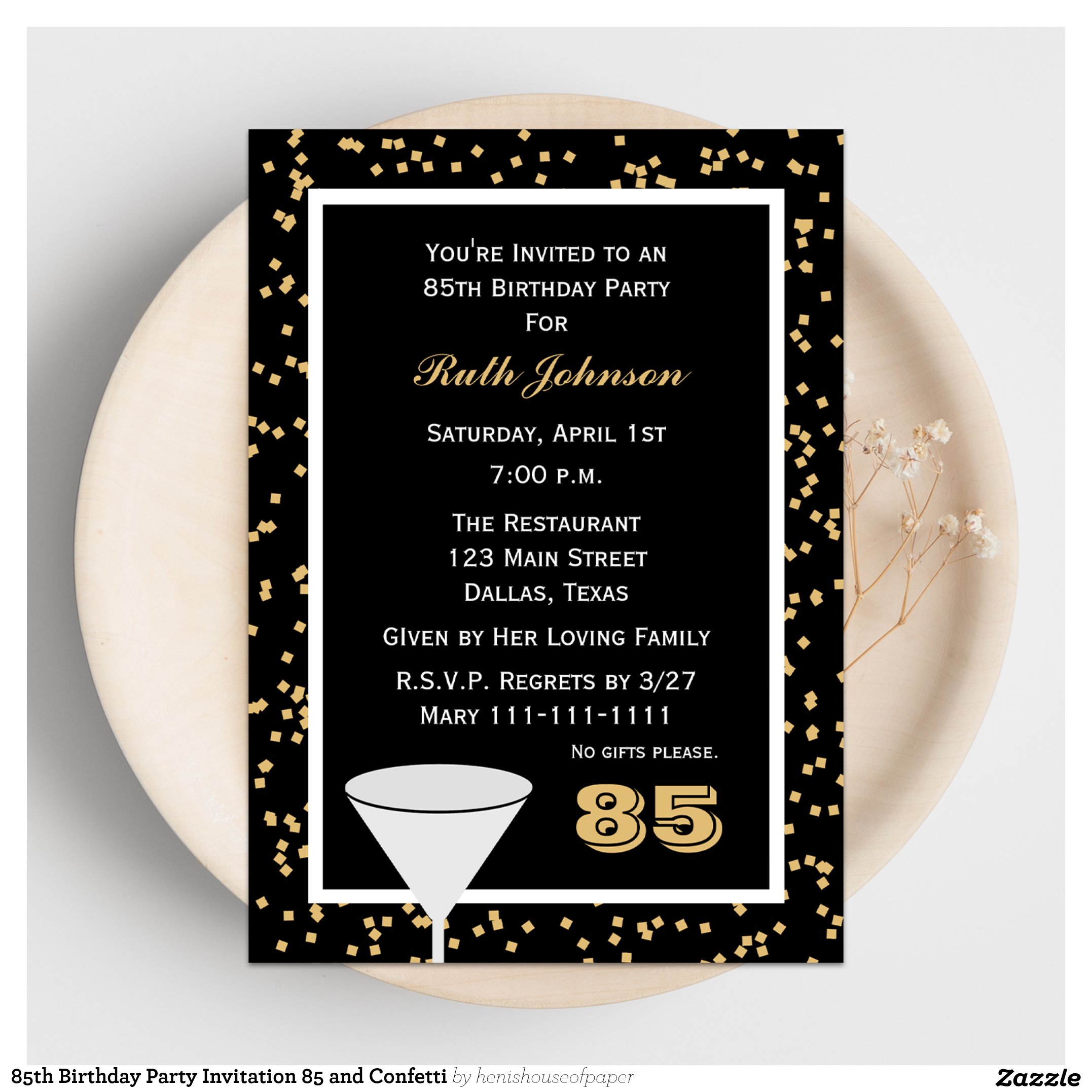 85th Birthday Party Invitation 85 and Confetti