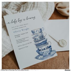 A Baby Boy is Brewing Tea Party Baby Shower Invitation