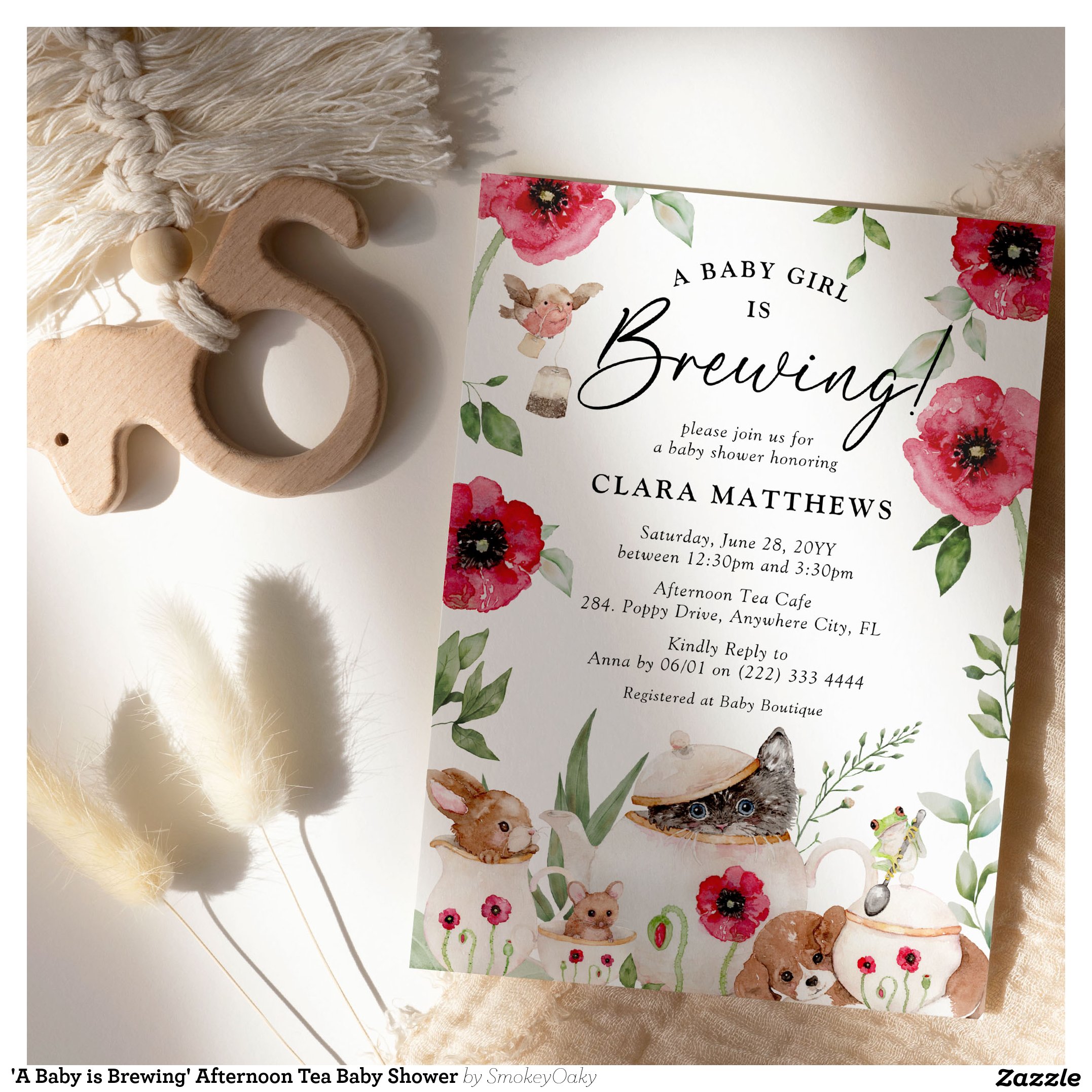 'A Baby is Brewing' Afternoon Tea Baby Shower Invitation