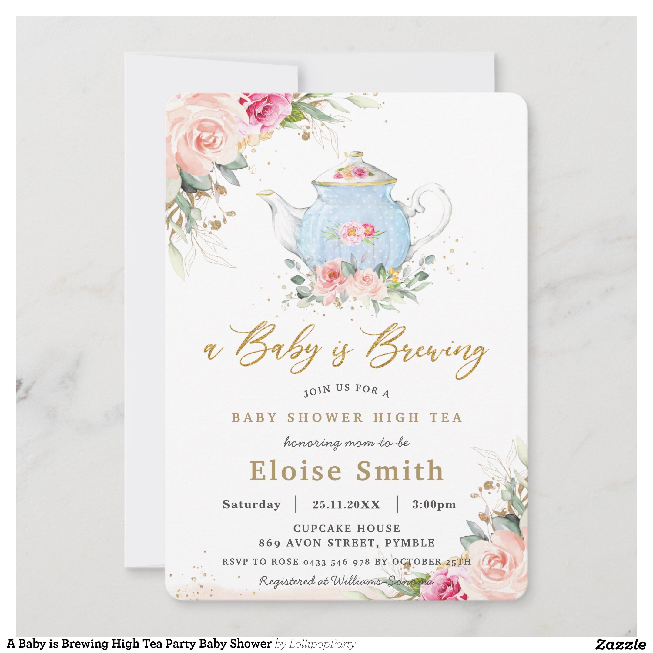 A Baby is Brewing High Tea Party Baby Shower Invitation