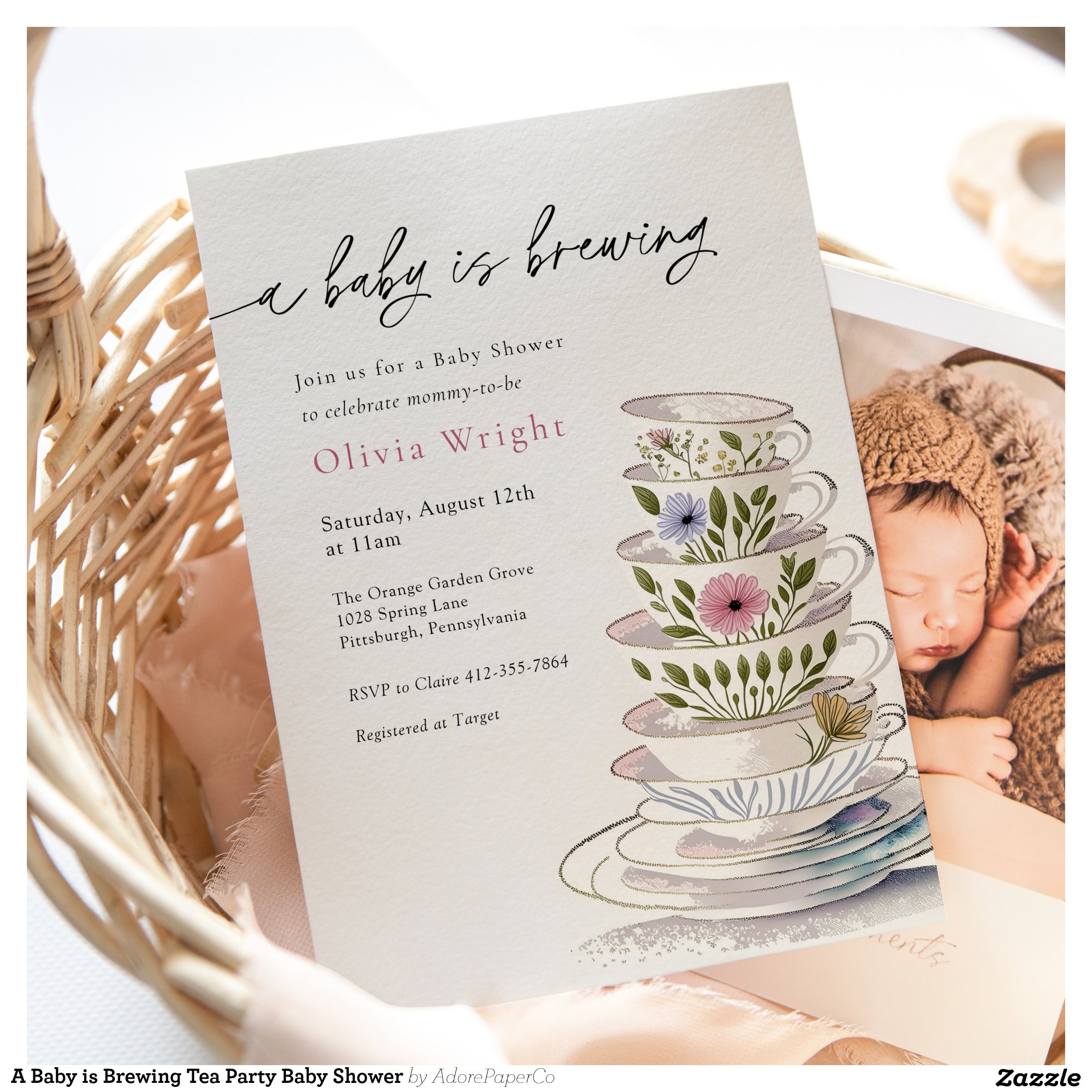 A Baby is Brewing Tea Party Baby Shower Invitation