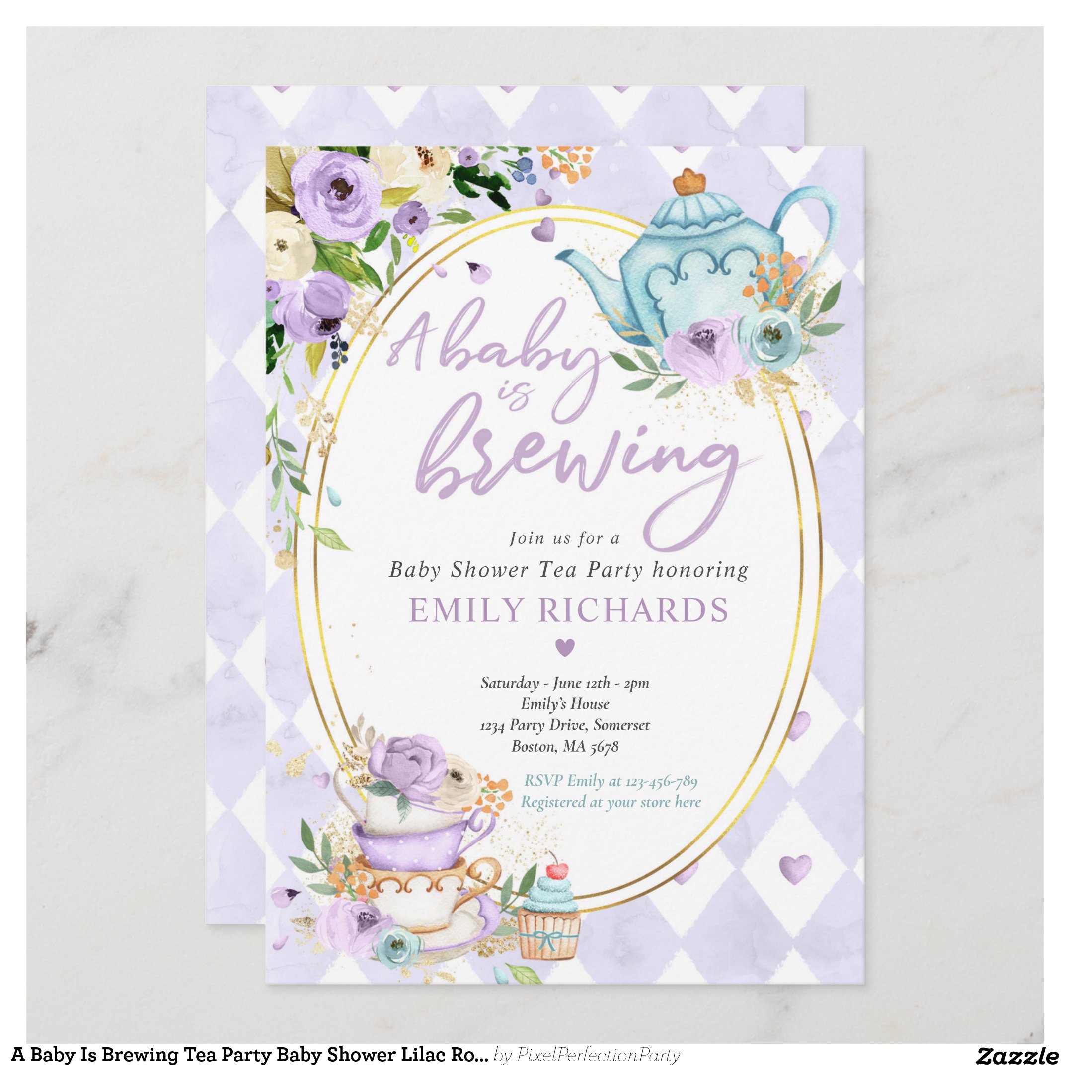 A Baby Is Brewing Tea Party Baby Shower Lilac Rose Invitation