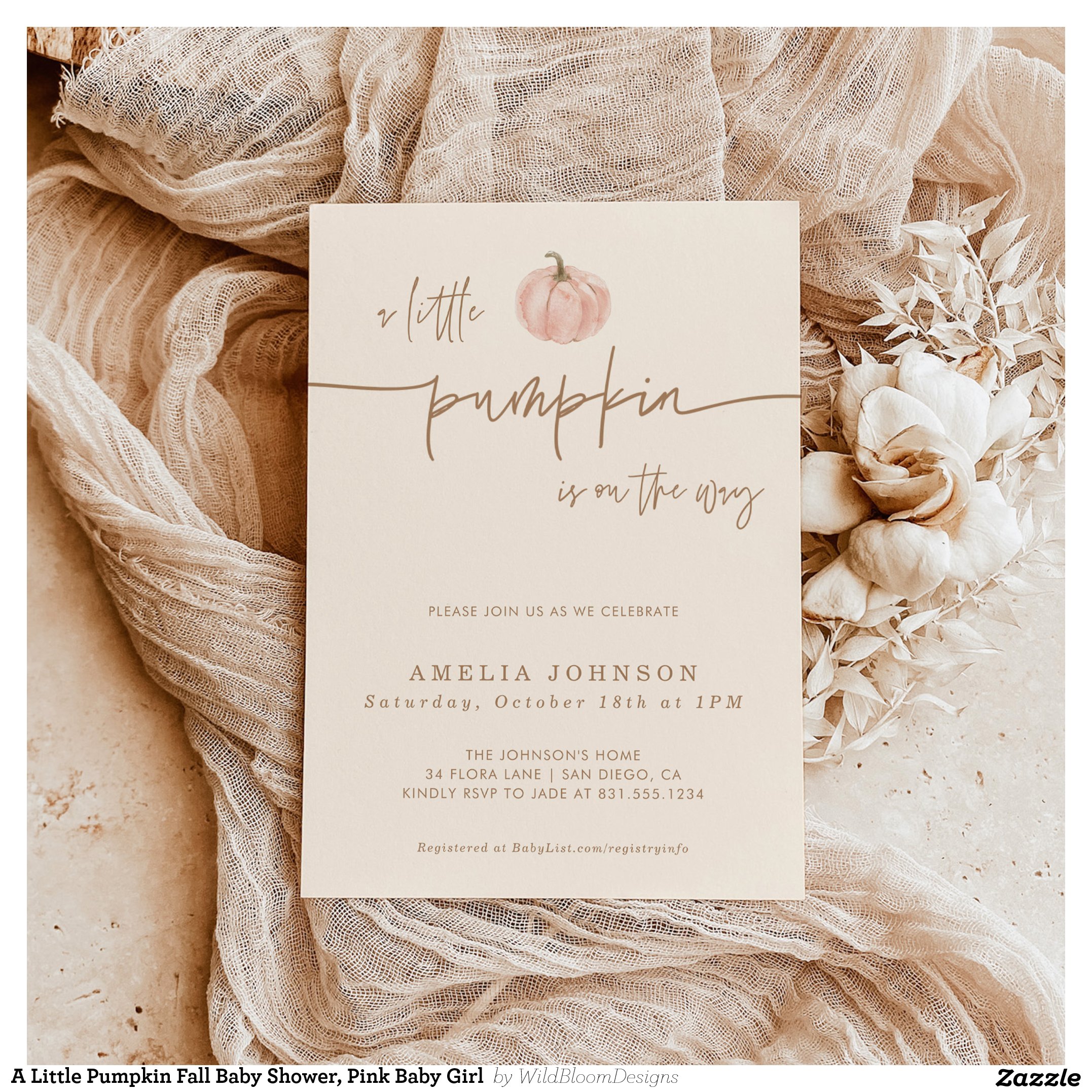 A Little Pumpkin Fall Baby Shower, Pink Baby Girl Invitation