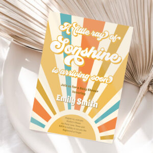 A Little Ray of Sonshine Retro Boy Baby Shower Invitation