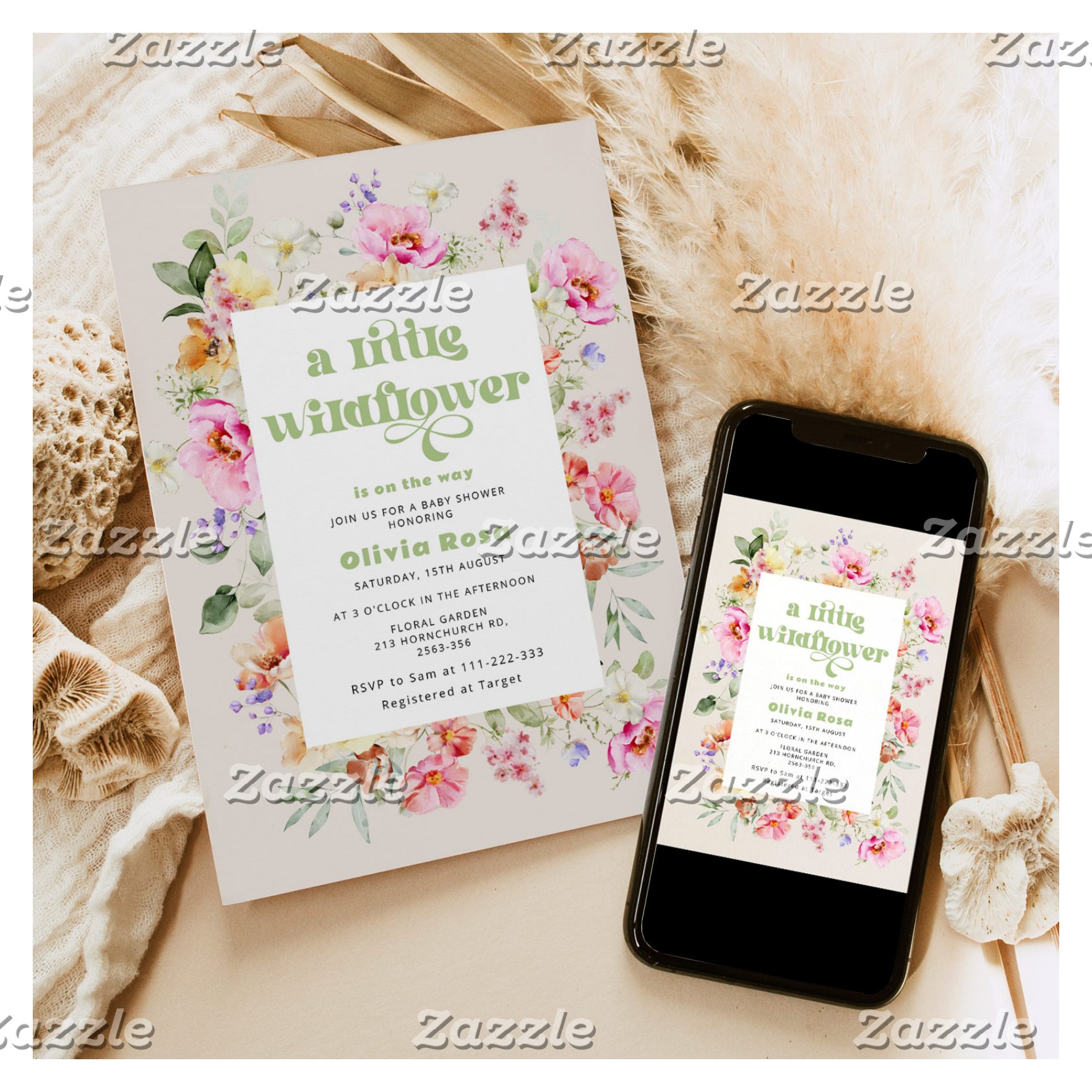 A little wildflower baby girl shower invitation
