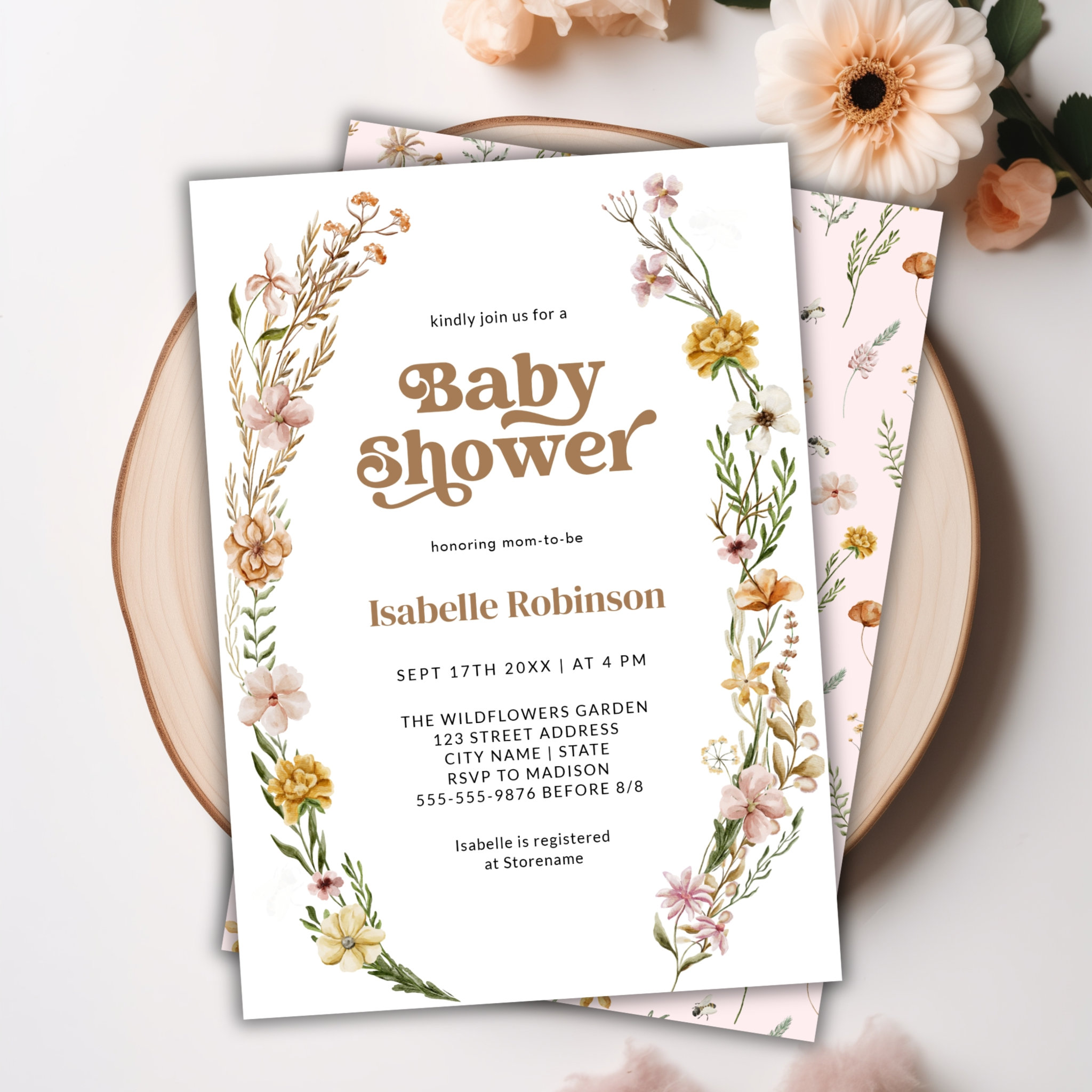 A Little Wildflower Boho Chic Girl Baby Shower Invitation