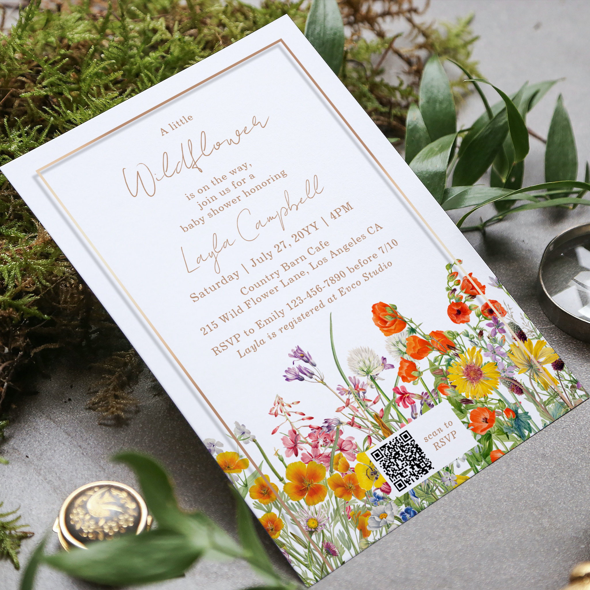 A Little Wildflower Boho Girl Baby Shower Invitation
