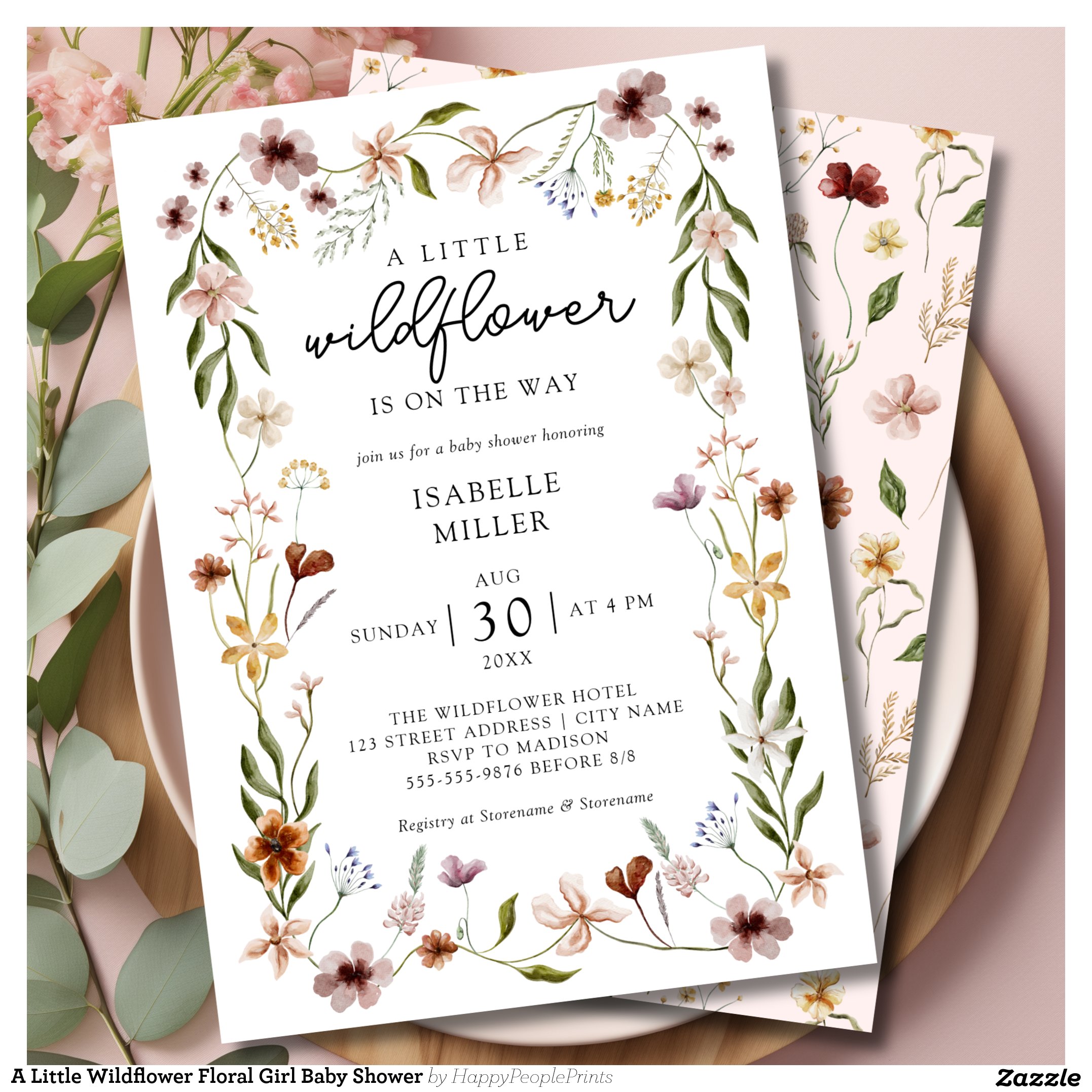 A Little Wildflower Floral Girl Baby Shower Invitation