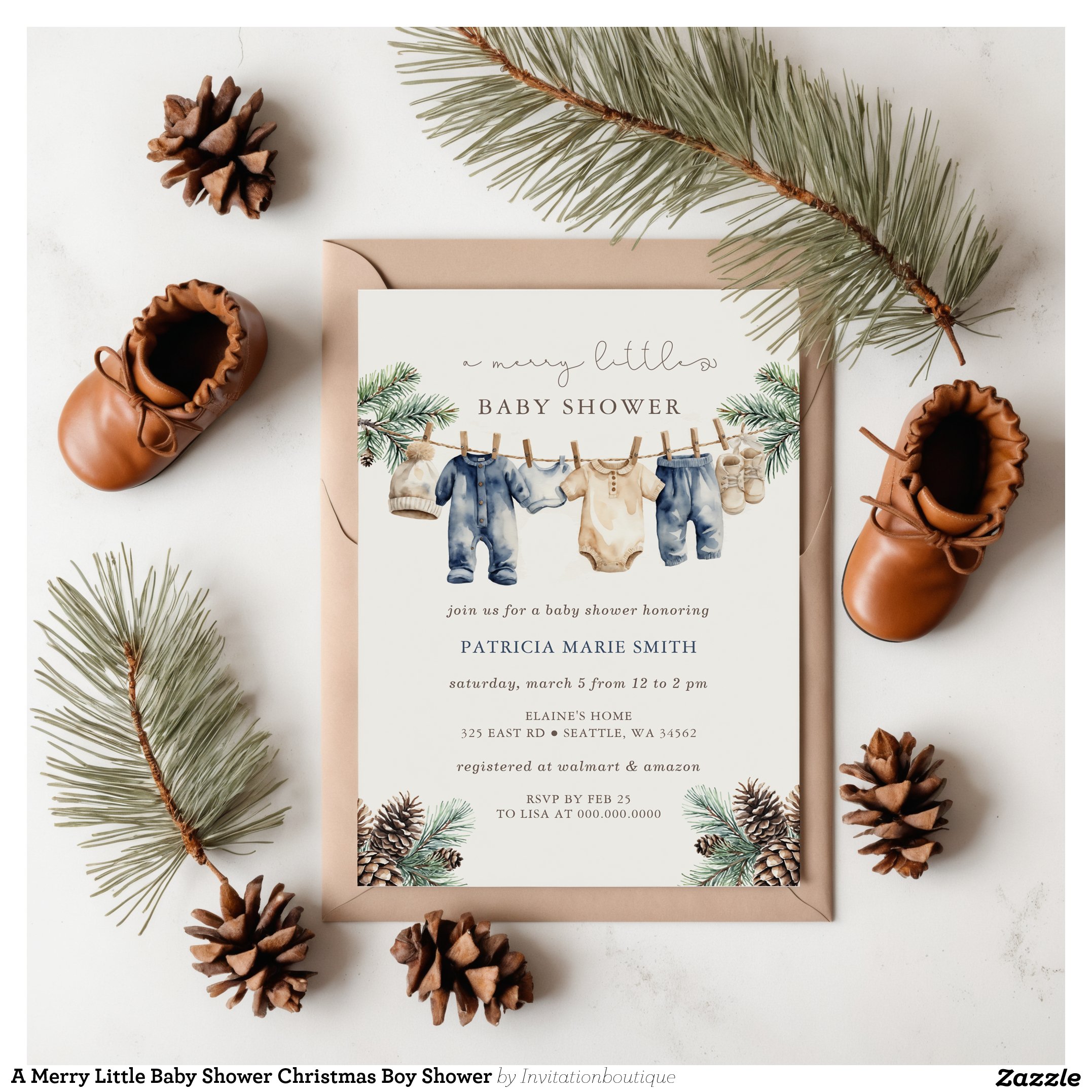 A Merry Little Baby Shower Christmas Boy Shower Invitation
