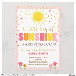 A Ray of Sunshine Baby Shower invitation Pink Girl