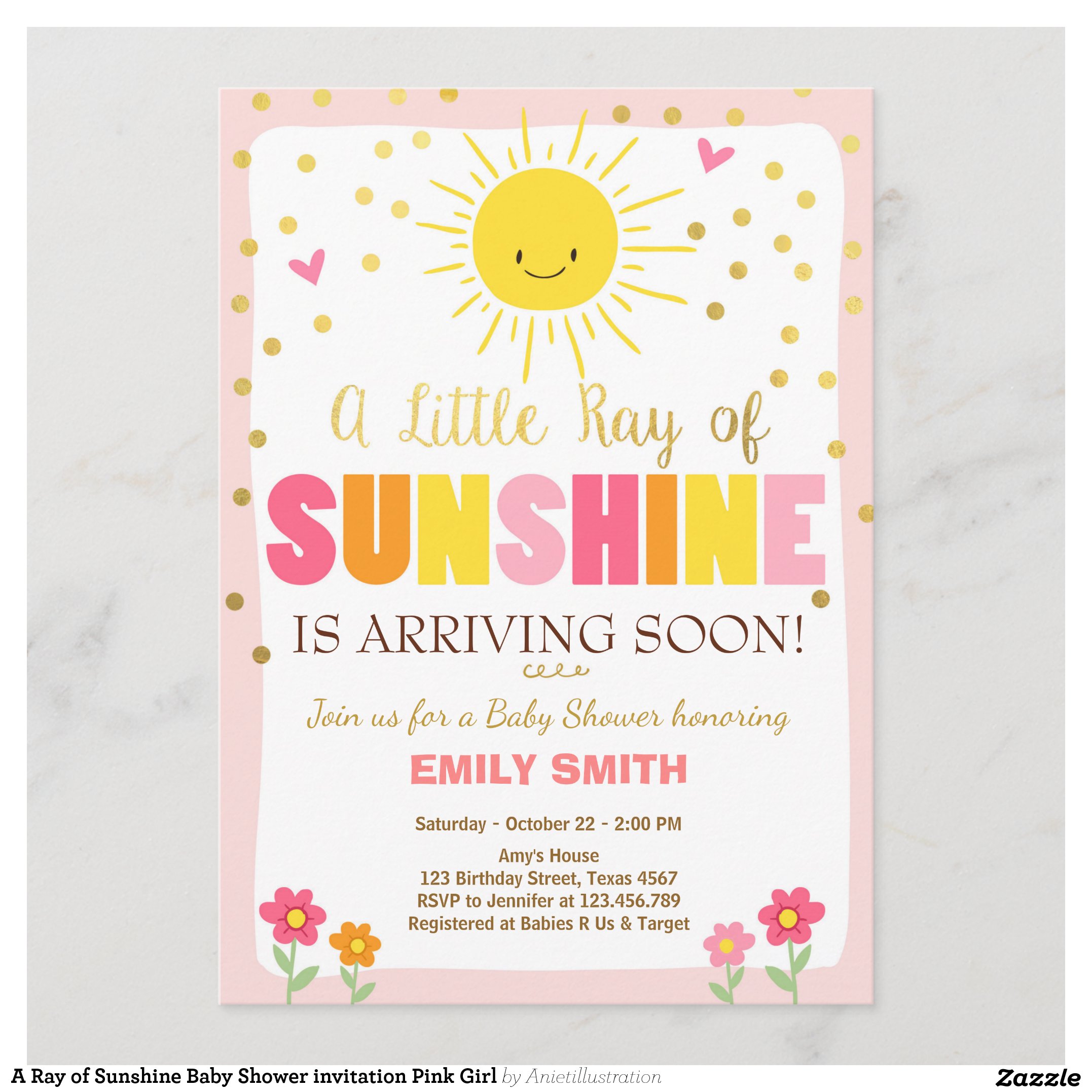 A Ray of Sunshine Baby Shower invitation Pink Girl