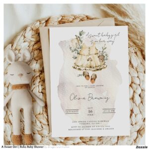 A Sweet Girl Boho Baby Shower Invitation