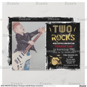 ADD PHOTO Rockstar Drumset 2nd Birthday Invitation