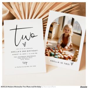 ADELLA Modern Minimalist Two Photo 2nd Birthday Invitation