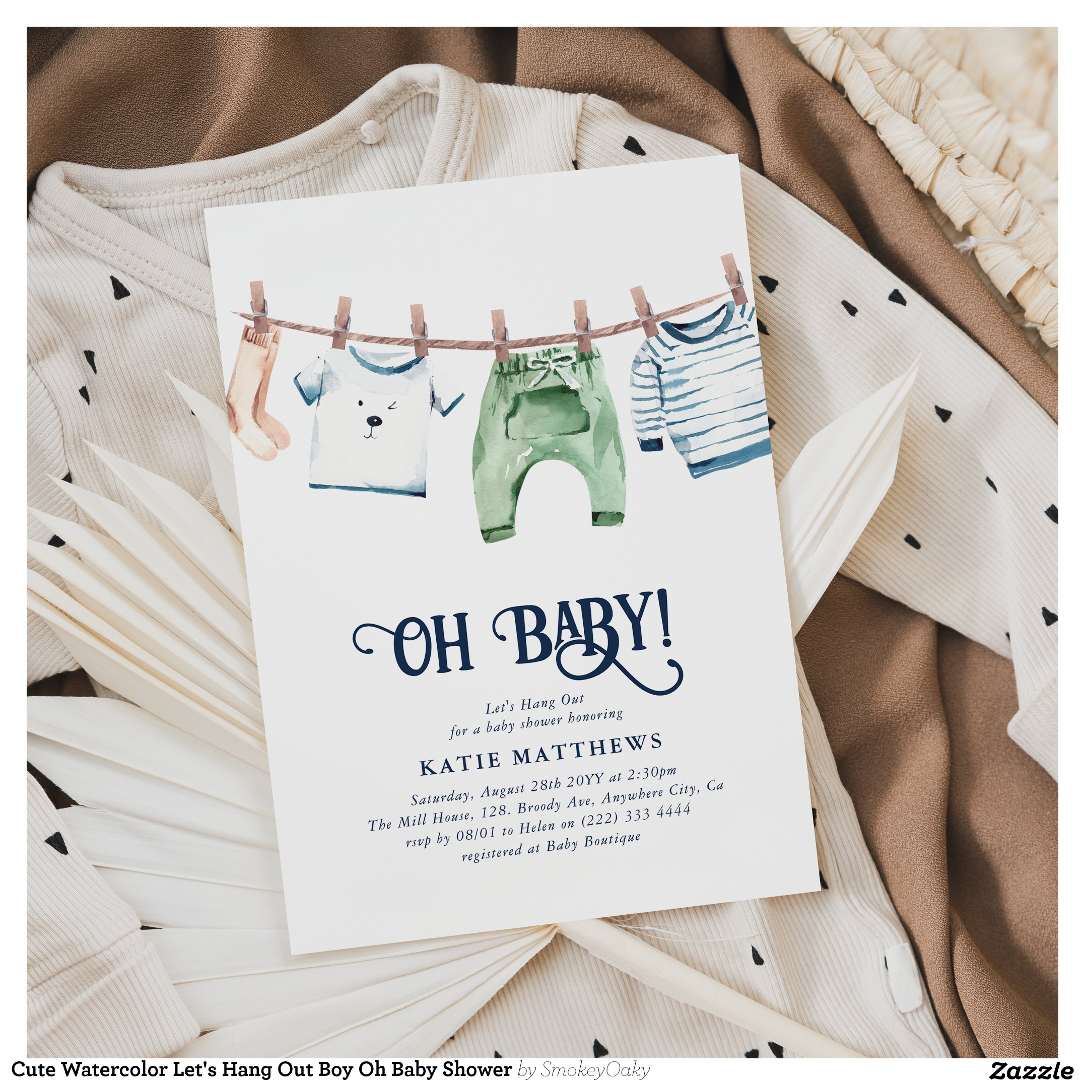 Adorable 'Let's Hang Out' Boy Oh Baby Shower Invitation