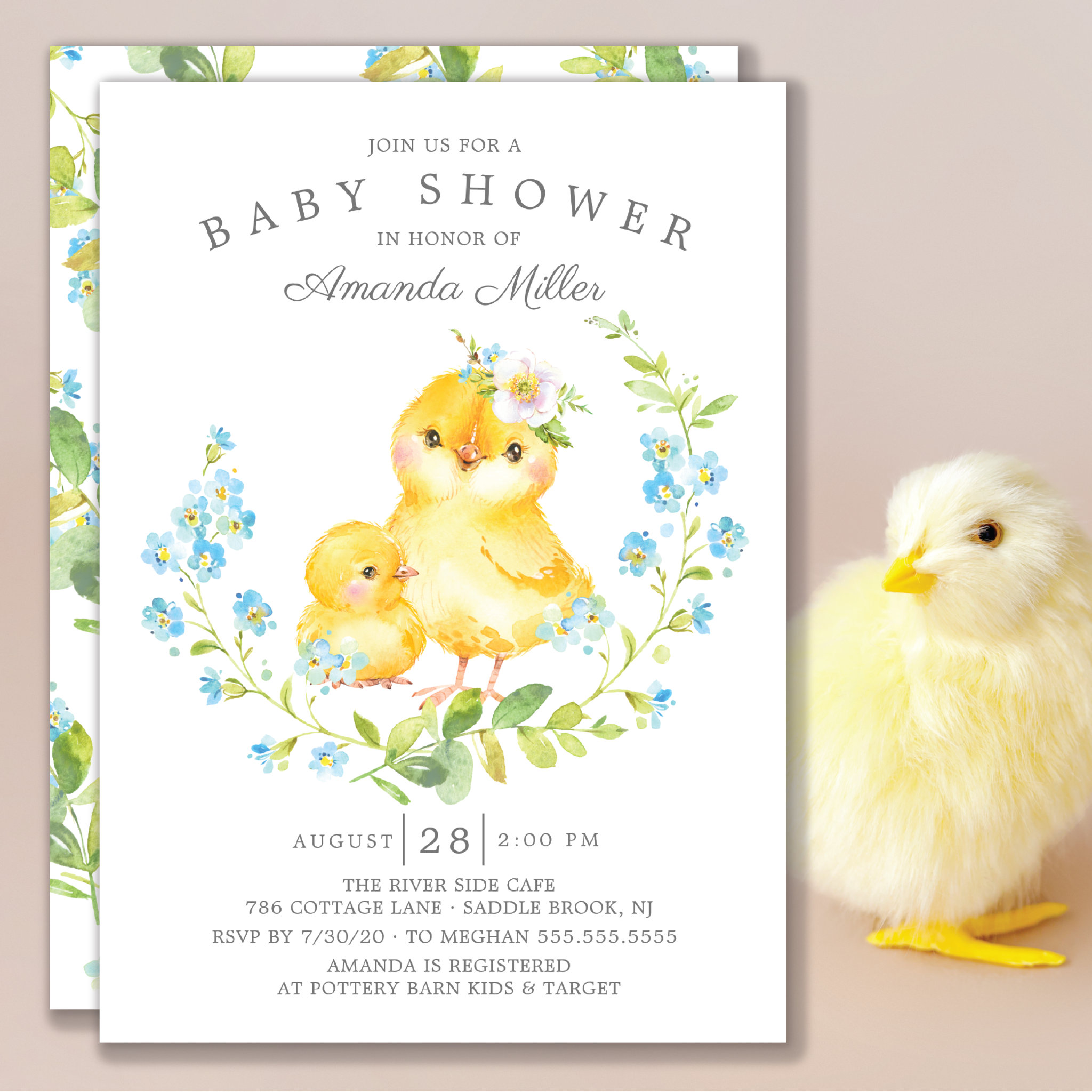 Adorable Mom & Baby Chick Boys Baby Shower Invitation