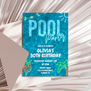 Adult Cocktail Pool Party Summer Birthday Invitation
